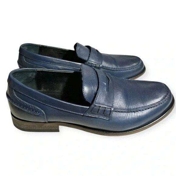 Girotti MEN`S BLUE PENNY LEATHER LOAFERS size 42 - Picture 1 of 8
